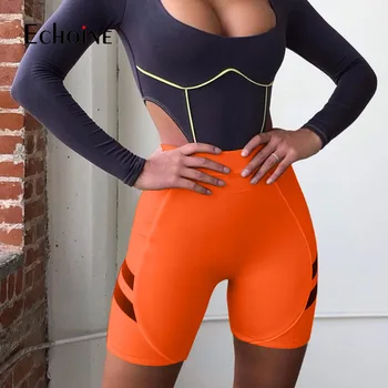 Modes Krāsu Biker Activewear Bikses Sieviešu Neona Zaļa, Rozā, Oranža, Fitnesa Activewear Augstas Starām. Stretchy Treniņu Bikses