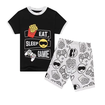 Bērniem Zēni Smieklīgi Spēlētājs Ēst Spēli Miega Atkārtot Drukāt Spēļu Pjs pidžamu īss t-krekls, šorti apģērbi pyjama pijama uzstādīt sleepwear