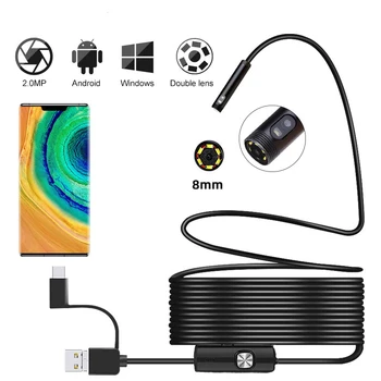 720P 3IN1 Dual USB Endoskopu Kamera 2m 5m 10m Grūti Kabeļu Čūska Pārbaudes Kameru, 8mm 6 LED Borescope Android PC Endoskopu