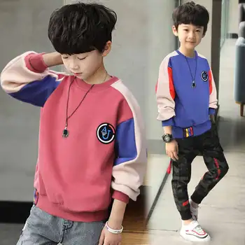 2019. gada Pavasara Rudens Korea Stilā 4-12 Gadus Veciem Bērniem Dzimšanas dienas Dāvanu garām Piedurknēm Kokvilnas Vēstuli Izdrukāt, Bērniem, Baby Boy sporta Krekls