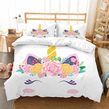 Yi chu xin 3d ziedu unicorn gultas piederumi set queen size bērniem Karikatūra izdrukāt duvet cover set karalis mierinātājs, bērnu gultas komplekts