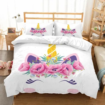 Yi chu xin 3d ziedu unicorn gultas piederumi set queen size bērniem Karikatūra izdrukāt duvet cover set karalis mierinātājs, bērnu gultas komplekts
