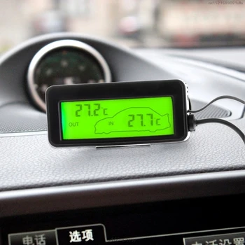 Mini Zils LCD Ciparu Auto LCD Displejs Iekštelpu Āra Termometrs 12V Transportlīdzekļiem, 1.5 m Kabeli Sensors