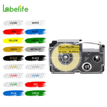 Labelife 1GB XR12WE Multicolor Savietojams CASIO XR-12WE Melns uz Balta 12mm*8m Marķējuma Lentes KL-60 KL-60SR Etiķetes Veidotājiem