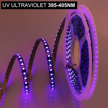 12V UV Ultravioletā 395-405nm led sloksne 3528 SMD 120led/m 5M/daudz 8mm Melnu PCB ar DJ Fluorescences partijas apdare