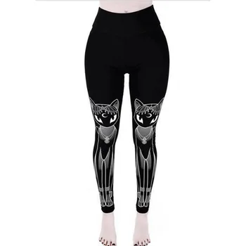3XL Sieviešu Zeķes Fitnesa Plus Lieluma Melna Streetwear Goth Kaķis Iespiesti Legging Punk Treniņu Leggins Zīmuli Bikses Lielajam 2021