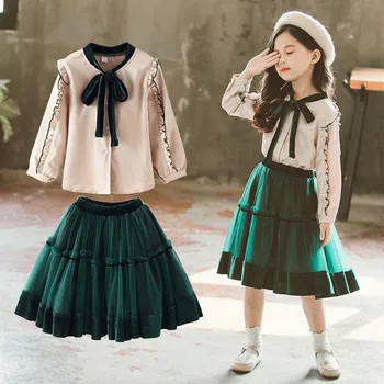 Zaļais Rudens Meiteņu Apģērbu Komplekti, Atpakaļ Uz Skolu Vienotu Tērpu 2019 Loku Blūzes + Skirs Apģērbu Komplekti 5 6 7 8 9 10 11 12 Gadiem