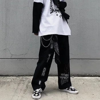 HOUZHOU Gothic Harajuku Bikses Sievietēm Emo Japāņu Streetwear Sieviešu Bikses Indie Estētiku Goth Bikses ar Drukas Hip Hop 2000s
