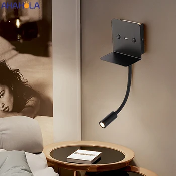 Mūsdienu Led Guļamistaba Gaismas ar Plauktiņu USB Lādētāju, Vannas istaba Lasīšanas Gaismas ar Fona Nakts Gaisma Led Sienas Lampa ar Slēdzi