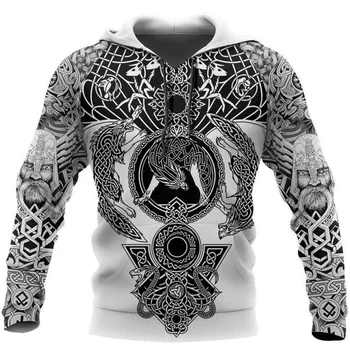 Skaists modelis Viking Tetovējums 3D Iespiesti Vīriešiem, hoodies Harajuku Fashion Kapuci sporta Krekls Rudens Unisex pelēkā vārna sudadera hombre