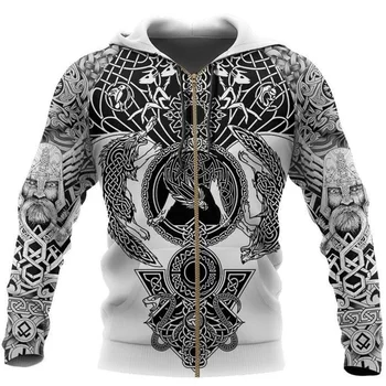 Skaists modelis Viking Tetovējums 3D Iespiesti Vīriešiem, hoodies Harajuku Fashion Kapuci sporta Krekls Rudens Unisex pelēkā vārna sudadera hombre