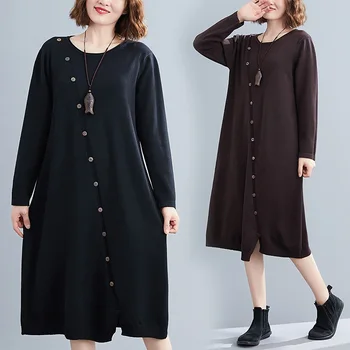 Long sleeve plus lieluma adītas vintage sieviešu cēloņu zaudēt midi rudens ziemas džemperis kleitu elegants apģērbs ir 2021. dāmas kleitas
