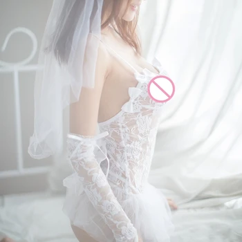 1PC Sexy Apakšveļa Karstā Baltā Līgava Kāzu Kleitu Formas Viedokļa Mežģīnes Marli Apģērbs, Erotiska Apakšveļa, Kostīmi