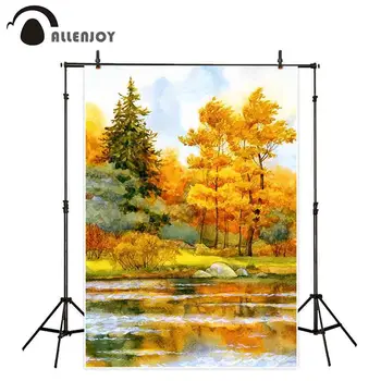 Allenjoy fona fotografēšanai studijā, akvarelis, glezna rudens ezers attēls ūdenī mākslas foto fona tapetes
