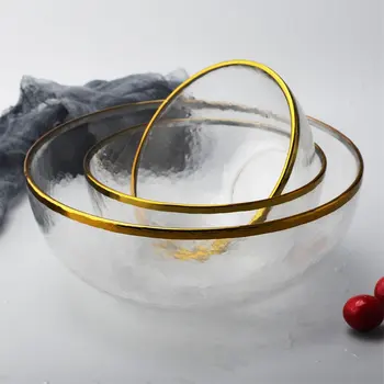 Stikla Bļodā galda Radošo Augļu Salāti Nūdeles saldējuma Bļoda Stikla Zelta malu Zupu Bļodā brokastis Apdare Dinnerware