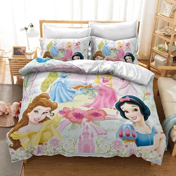 Snow White Princess sega sedz noteikts Bērniem gultas viena izmēra dvīņu gultas piederumi segas karalienes guļamistaba dekori rozā meiteņu bērnu 3d druka