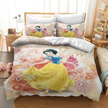 Snow White Princess sega sedz noteikts Bērniem gultas viena izmēra dvīņu gultas piederumi segas karalienes guļamistaba dekori rozā meiteņu bērnu 3d druka