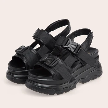 Sākotnējo platformas sandales dāmas 2019 Modes Vasaras sandales sieviešu Kurpes Sieviete Melnā sandales Sieviešu Sandales