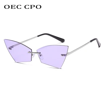 OEC CPO bez apmales Cat eye Saulesbrilles Sieviešu Modes Zīmola Skaidrs, Objektīvs Ieplests Toņos, Saules Brilles Sieviešu Sexy Mazo Briļļu Oculos