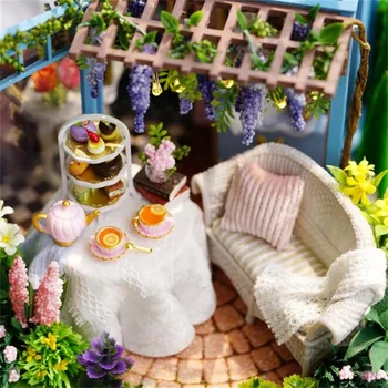 DIY Rožu dārzs Montēt Mēbeles, leļļu mājas Komplekts ar led gaismas ar led 3d koka Miniatūra māja mājas dekorēšanai Ziemassvētku dāvanas