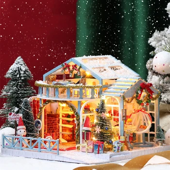 DIY Rožu dārzs Montēt Mēbeles, leļļu mājas Komplekts ar led gaismas ar led 3d koka Miniatūra māja mājas dekorēšanai Ziemassvētku dāvanas