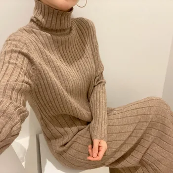 XYY veikals, sieviešu korejas gadījuma garš Džemperis kleita mīksts un ērts tīrtoņa krāsu zaudēt garām piedurknēm silts adīts džemperis