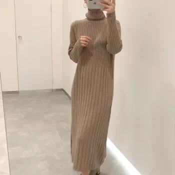 XYY veikals, sieviešu korejas gadījuma garš Džemperis kleita mīksts un ērts tīrtoņa krāsu zaudēt garām piedurknēm silts adīts džemperis