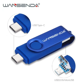 WANSENDA ātrgaitas USB Flash Drive OTG 3 in 1 USB3.0 & Type-C & Micro USB Pen Drive 512 GB un 256 gb 128GB 64GB, 32GB Pendrive