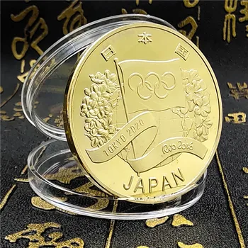 Japānas 2020. gada Olimpisko Spēļu Sudraba Zelta Pārklājumu monētas suvenīru piemiņas monētas dāvanu Tokoy Ar kasti challenge monētas