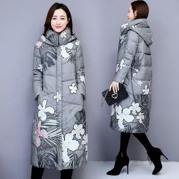 Sievietes silts kokvilnas jaka mazu, svaigu, ilgi kokvilnas drukāt mētelis ar kapuci lielas kažokādas apkakles ziemas jaka sievietēm slim garām piedurknēm parka