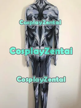 Sudraba Cosplay Kostīmu 3D Iespiesti Spandex Zentai Sudraba tērpu Halloween Catsuit Pasūtījuma Izgatavotas Tikai Bodysuit