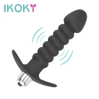 IKOKY Silikona Diegu Anālais Plug Vibrators Massager Masturbācija Pieaugušo Seksa Rotaļlietas Klitora Stimulācija Butt Plug Vibrators