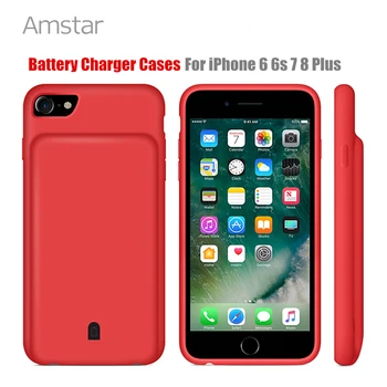 Amstar Akumulatora Lādētājs Gadījumos Silikona Triecienizturīgs Power bank Lietā par iPhone 6s 6 7 8 Plus Ārējo Akumulatoru Uzlādes Pack Gadījumā