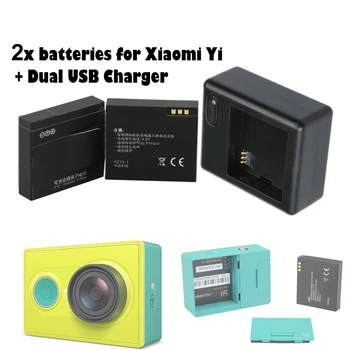1010mAh Li-ion Akumulatoru xiaomi yi Action camera ierīču 2gab xiaoyi baterijas + Yi dual lādētāju xiaomi yi
