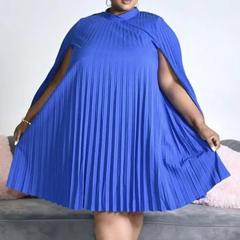 2xl Sieviešu Plus Lieluma Kroku Kleita Zila Sarkana Casual Līnija Mini Drēbes Āfrikas Modes Pusei OLA ir 2021. Vasaras Stāvēt Apkakles Džemperis