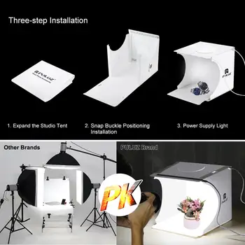PULUZ 20*20cm Miniatūru Foto Studija Gaismas Kastes Difuzoru Softbox ar 2*6 LED Krāsu Fona gaismas kārbas Galda Šaušanas Komplekts