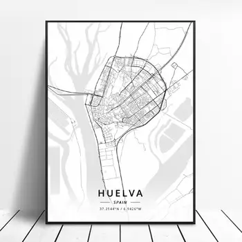 Huelva, A Coruna Valladolid Alikante Badajoz Spānija, Mostoles Kartes Plakāts