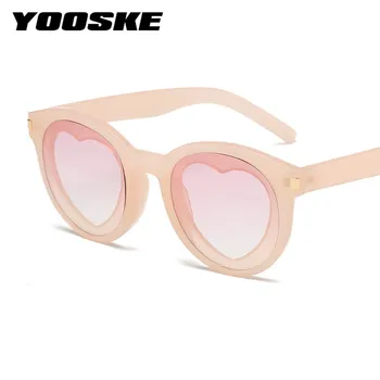 YOOSKE Tautas Sirds Asu Saulesbrilles Sieviešu Vintage Kaķa Acs, Saules brilles Modes Dāmas spoguļa Spīdums Rozā Brilles UV400