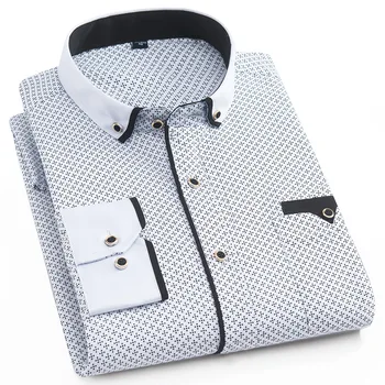Jauno Modes Drukāt Gadījuma Vīriešu Krekls ar garām Piedurknēm, Izšūšanas Kabatas Dizaina Audums Mīksts, Ērts Vīriešu Kleita Slim Fit apģērbi