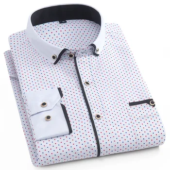 Jauno Modes Drukāt Gadījuma Vīriešu Krekls ar garām Piedurknēm, Izšūšanas Kabatas Dizaina Audums Mīksts, Ērts Vīriešu Kleita Slim Fit apģērbi