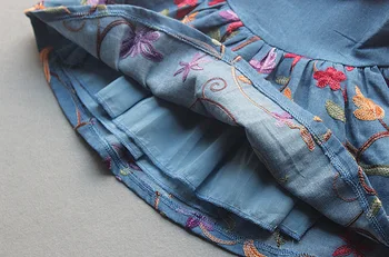 Izšuvumi ziedi toddler meitenes vasaras džinsa kleita kokvilnas kvalitātes bērnu bērni jean auduma meitenēm bērnu apģērbs
