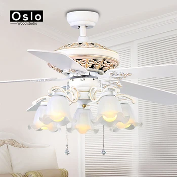 Retro balts LED apgaismojums lustra ventilators Minimālisma dzīvojamā istaba, guļamistaba, ēdamistaba, griestu lustra ventilators gaismas continental
