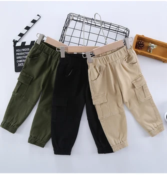 Karstā zēnu bikses 2-9 gadus vecs Multi-kabatas Velveta bikses, sporta un atpūtas kravas bikses Kāju korejas modes universāls