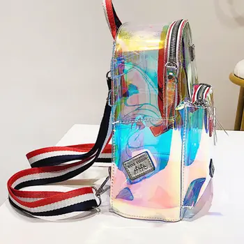 Hologrāfiskā lāzera sieviešu mugursoma PVC caurspīdīgs ūdensizturīgs lāzera, piemēram, skolas soma modes ikdienas pleca soma