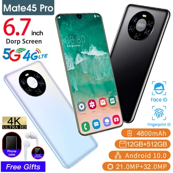 Mate45 Pro Viedtālruni Atslēgt pilnekrāna 6.7 collu Octa Core Globālo Versiju, 12 GB 512 GB 32MP 4800Mah Liels Akumulators Android 10