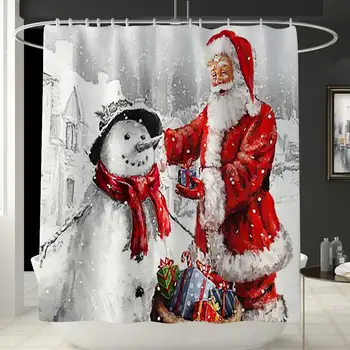 Priecīgus Ziemassvētkus Dušas Aizkars Santa Vannas istabas Komplekts Sniegavīrs Bell Formas Dušas Aizkars neslīdoša Tualetes Vāka Grīdas Paklājs Paklāju