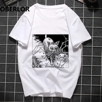 Japāņu Anime Šausmu T Krekls Grafiskais Hell Cat T-Krekls Atdzist Drukāt Gadījuma Tshirt Plus Lieluma O Kakla Streetwear