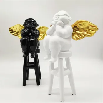 Tauku Eņģeļu Māksla, Skulptūru Dekorēšanai Cute Angel Wing Statuetes Sveķu Amatu Ziemeļvalstu Moder Mājas Izrotāšanai un Dāvanu R4404