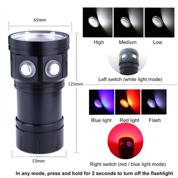 LED Niršanas Lukturīti 20000Lumens 6 x XHP70 Zemūdens 100m Ūdensizturīgs Taktiskās Lāpu Fotogrāfija Video Aizpildīt Gaismas Ar 18650