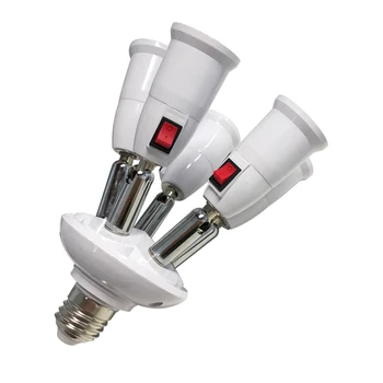 E27 Sadalītājs ar Slēdzi 3/4 Galvas Lampas Bāze Regulējams LED Spuldzes Turētāja Adapteris Converter Ligzda Spuldzes Turētājs